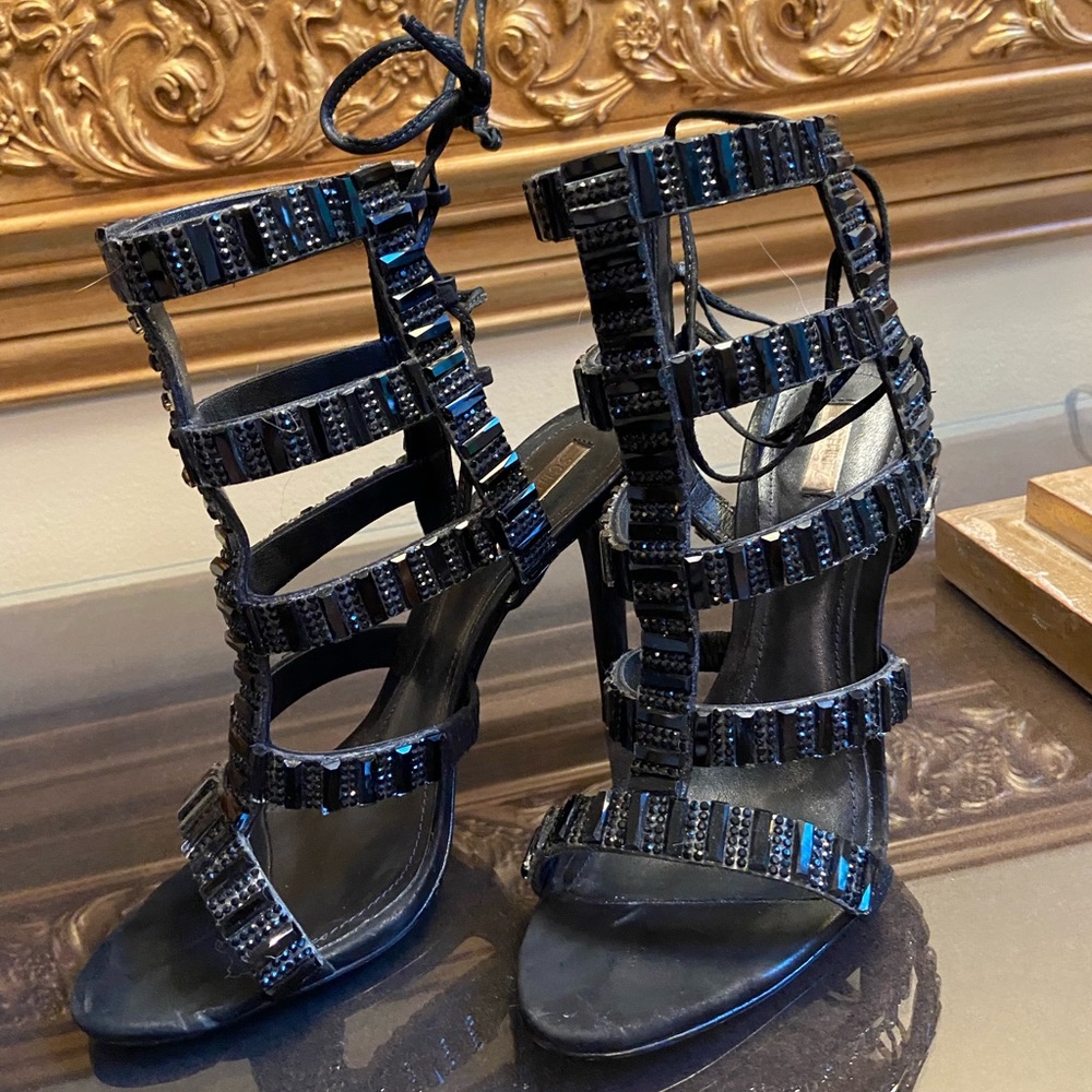 Schutz Black Gladiator Tie Up Heels